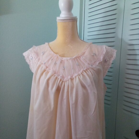 VTG SEARS PERMA-PRESS 36/38 COTTON GOWN NIGHT GOWN SHEER YOKE LACE CAP SLEEVES - Picture 4 of 11
